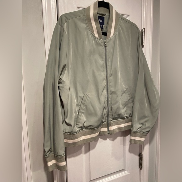 Gap Mint Green Cream Striped Varsity Bomber Jack Full Zip Pockets Size XXL - Picture 5 of 10